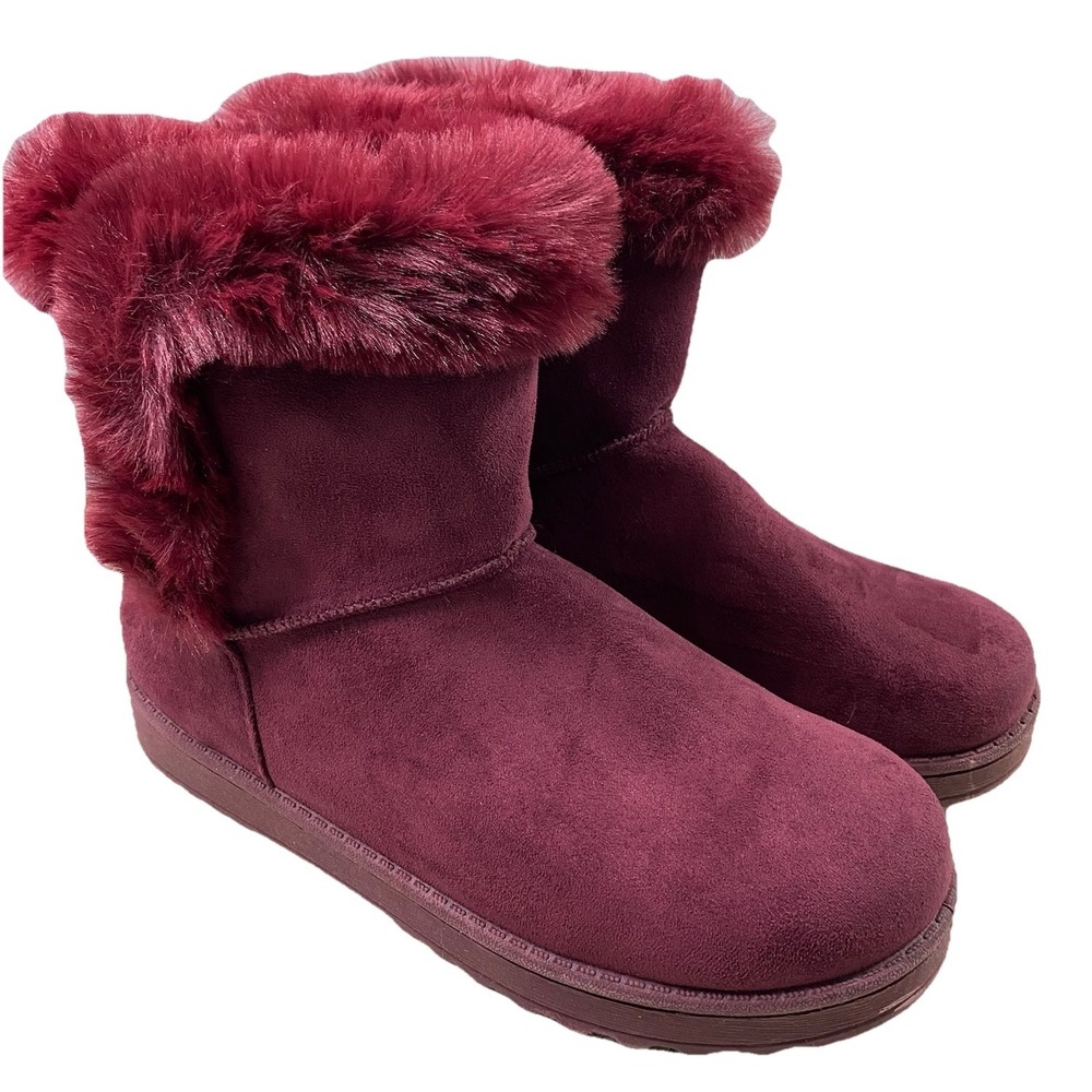 SO Paulina Women's Size 9M Faux Fur Winter Boots -‎ Burgundy Wine NWOB